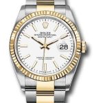 Rolex Steel and Yellow Gold Rolesor Datejust 36 Watch – Fluted Bezel – White Index Dial – Oyster Bracelet – 126233