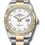 Rolex Steel and Yellow Gold Rolesor Datejust 36 Watch – Fluted Bezel – White Roman Dial – Oyster Bracelet – 126233