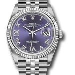 Rolex Steel Datejust 36 Watch – Fluted Bezel – Aubergine Purple Diamond Roman VI and IX Dial – Jubilee Bracelet – 2019 Release – 126234 audr69j