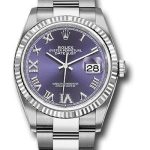 Rolex Steel Datejust 36 Watch – Fluted Bezel – Aubergine Purple Diamond Roman VI and IX Dial – Oyster Bracelet – 2019 Release – 126234 audr69o