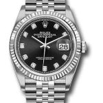 Rolex Steel Datejust 36 Watch – Fluted Bezel – Black Diamond Dial – Jubilee Bracelet – 2019 Release – 126234