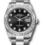 Rolex Steel Datejust 36 Watch – Fluted Bezel – Black Diamond Dial – Oyster Bracelet – 2019 Release – 126234