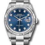 Rolex Steel Datejust 36 Watch – Fluted Bezel – Blue Diamond Dial – Oyster Bracelet – 2019 Release – 126234