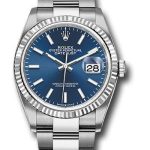 Rolex Steel Datejust 36 Watch – Fluted Bezel – Blue Index Dial – Oyster Bracelet – 2019 Release – 126234
