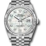 Rolex Steel Datejust 36 Watch – Fluted Bezel – Mother-of-Pearl Diamond Dial – Jubilee Bracelet – 2019 Release – 126234
