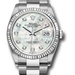 Rolex Steel Datejust 36 Watch – Fluted Bezel – Mother-of-Pearl Diamond Dial – Oyster Bracelet – 2019 Release – 126234