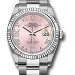Rolex Steel Datejust 36 Watch – Fluted Bezel – Pink Diamond Roman VI and IX Dial – Oyster Bracelet – 2019 Release – 126234 pdr69o