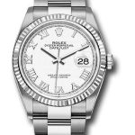 Rolex Steel Datejust 36 Watch – Fluted Bezel – White Roman Dial – Oyster Bracelet – 2019 Release – 126234