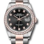 Rolex Steel and Everose Rolesor Datejust 36 Watch – Diamond Bezel – Black Diamond Dial – Oyster Bracelet – 126281RBR