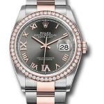 Rolex Steel and Everose Rolesor Datejust 36 Watch – Diamond Bezel – Dark Rhodium Roman Dial – Oyster Bracelet – 126281RBR dkrdr69o