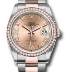 Rolex Steel and Everose Rolesor Datejust 36 Watch – Diamond Bezel – Rose Roman Dial – Oyster Bracelet – 126281RBR rdr69o