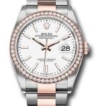 Rolex Steel and Everose Rolesor Datejust 36 Watch – Diamond Bezel – White Index Dial – Oyster Bracelet – 126281RBR