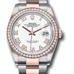 Rolex Steel and Everose Rolesor Datejust 36 Watch – Diamond Bezel – White Roman Dial – Oyster Bracelet – 126281RBR