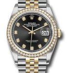 Rolex Steel and Yellow Gold Rolesor Datejust 36 Watch – Yellow Diamond Bezel – Black Diamond Dial – Jubilee Bracelet – 126283RBR