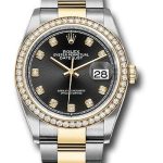 Rolex Steel and Yellow Gold Rolesor Datejust 36 Watch – Diamond Bezel – Black Diamond Dial – Oyster Bracelet – 126283RBR
