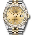 Rolex Steel and Yellow Gold Rolesor Datejust 36 Watch – Yellow Diamond Bezel – Champagne Diamond Dial – Jubilee Bracelet – 126283RBR