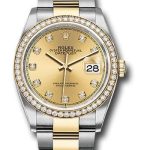 Rolex Steel and Yellow Gold Rolesor Datejust 36 Watch – Diamond Bezel – Champagne Diamond Dial – Oyster Bracelet – 126283RBR