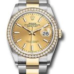 Rolex Steel and Yellow Gold Rolesor Datejust 36 Watch – Diamond Bezel – Champagne Index Dial – Oyster Bracelet – 126283RBR