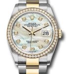 Rolex Steel and Yellow Gold Rolesor Datejust 36 Watch – Diamond Bezel – White Mother-Of-Pearl Diamond Dial – Oyster Bracelet – 126283RBR