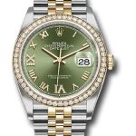 Rolex Steel and Yellow Gold Rolesor Datejust 36 Watch – Yellow Diamond Bezel – Olive Green Roman Dial – Jubilee Bracelet – 126283RBR ogdr69j