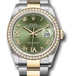 Rolex Steel and Yellow Gold Rolesor Datejust 36 Watch – Diamond Bezel – Olive Green Roman Dial – Oyster Bracelet – 126283RBR ogdr69o