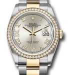Rolex Steel and Yellow Gold Rolesor Datejust 36 Watch – Diamond Bezel – Silver Roman Dial – Oyster Bracelet – 126283RBR sdr69o