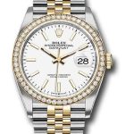 Rolex Steel and Yellow Gold Rolesor Datejust 36 Watch – Yellow Diamond Bezel – White Index Dial – Jubilee Bracelet – 126283RBR
