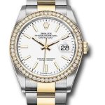Rolex Steel and Yellow Gold Rolesor Datejust 36 Watch – Diamond Bezel – White Index Dial – Oyster Bracelet – 126283RBR