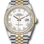Rolex Steel and Yellow Gold Rolesor Datejust 36 Watch – Yellow Diamond Bezel – White Roman Dial – Jubilee Bracelet – 126283RBR