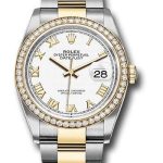 Rolex Steel and Yellow Gold Rolesor Datejust 36 Watch – Diamond Bezel – White Roman Dial – Oyster Bracelet – 126283RBR