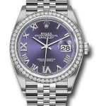 Rolex Steel Datejust 36 Watch – Diamond Bezel – Aubergine Purple Diamond Roman VI and IX Dial – Jubilee Bracelet – 2019 Release – 126284RBR audr69j