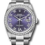 Rolex Steel Datejust 36 Watch – Diamond Bezel – Aubergine Purple Diamond Roman VI and IX Dial – Oyster Bracelet – 2019 Release – 126284RBR audr69o