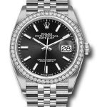 Rolex Steel Datejust 36 Watch – Diamond Bezel – Black Index Dial – Jubilee Bracelet – 2019 Release – 126284RBR