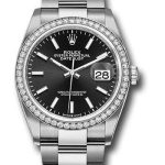 Rolex Steel Datejust 36 Watch – Diamond Bezel – Black Index Dial – Oyster Bracelet – 2019 Release – 126284RBR