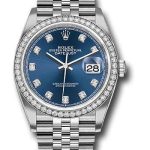 Rolex Steel Datejust 36 Watch – Diamond Bezel – Blue Diamond Dial – Jubilee Bracelet – 2019 Release – 126284RBR