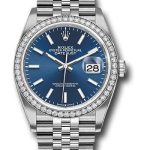 Rolex Steel Datejust 36 Watch – Diamond Bezel – Blue Index Dial – Jubilee Bracelet – 2019 Release – 126284RBR