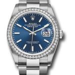 Rolex Steel Datejust 36 Watch – Diamond Bezel – Blue Index Dial – Oyster Bracelet – 2019 Release – 126284RBR