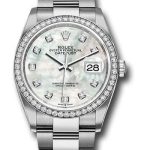 Rolex Steel Datejust 36 Watch – Diamond Bezel – Mother-of-Pearl Diamond Dial – Oyster Bracelet – 2019 Release – 126284RBR