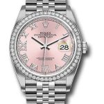 Rolex Steel Datejust 36 Watch – Diamond Bezel – Pink Diamond Roman VI and IX Dial – Jubilee Bracelet – 2019 Release – 126284RBR pdr69j