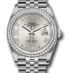 Rolex Steel Datejust 36 Watch – Diamond Bezel – Silver Diamond Roman VI and IX Dial – Jubilee Bracelet – 2019 Release – 126284RBR sdr69j
