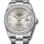Rolex Steel Datejust 36 Watch – Diamond Bezel – Silver Diamond Roman VI and IX Dial – Oyster Bracelet – 2019 Release – 126284RBR sdr69o
