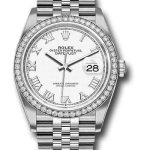 Rolex Steel Datejust 36 Watch – Diamond Bezel – White Roman Dial – Jubilee Bracelet – 2019 Release – 126284RBR