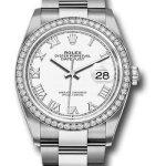 Rolex Steel Datejust 36 Watch – Diamond Bezel – White Roman Dial – Oyster Bracelet – 2019 Release – 126284RBR