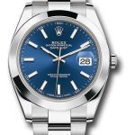 Rolex Steel Datejust 41 Watch – Smooth Bezel – Blue Index Dial – Oyster Bracelet – 126300