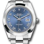 Rolex Steel Datejust 41 Watch – Smooth Bezel – Blue Roman Dial – Oyster Bracelet – 126300