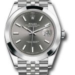 Rolex Steel Datejust 41 Watch – Smooth Bezel – Dark Rhodium Index Dial – Jubilee Bracelet – 126300 dkrij