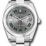 Rolex Steel Datejust 41 Watch – Smooth Bezel – Slate Green Roman Dial – Oyster Bracelet – 126300 slgro