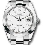 Rolex Steel Datejust 41 Watch – Smooth Bezel – White Index Dial – Oyster Bracelet – 126300