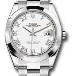 Rolex Steel Datejust 41 Watch – Smooth Bezel – White Roman Dial – Oyster Bracelet – 126300
