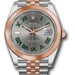 Rolex Steel and Everose Gold Rolesor Datejust 41 Watch – Smooth Bezel – Slate Gray Green Roman Wimbledon Dial – Jubilee Bracelet – 126301 slgrj